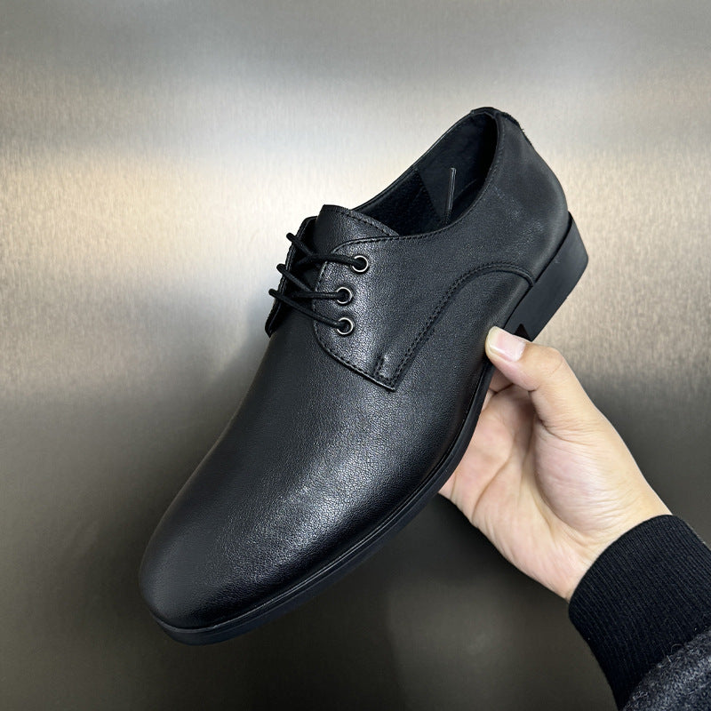 Men's Flat Head Commuter Derby Thin Bottom British Style Fashion Lace Men's Casual Leather Shoes