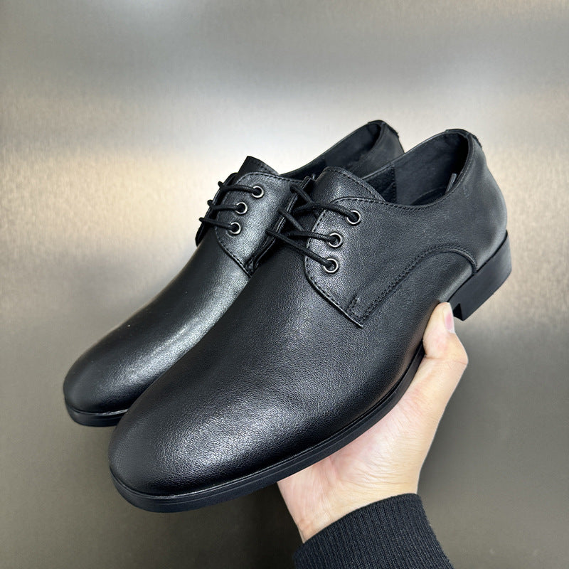 Men's Flat Head Commuter Derby Thin Bottom British Style Fashion Lace Men's Casual Leather Shoes