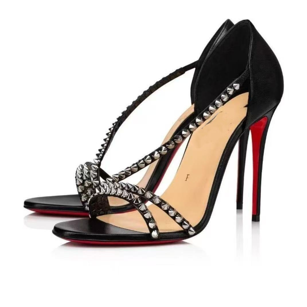 Women's Anchor Rivet Red Sole Pointed High Heels