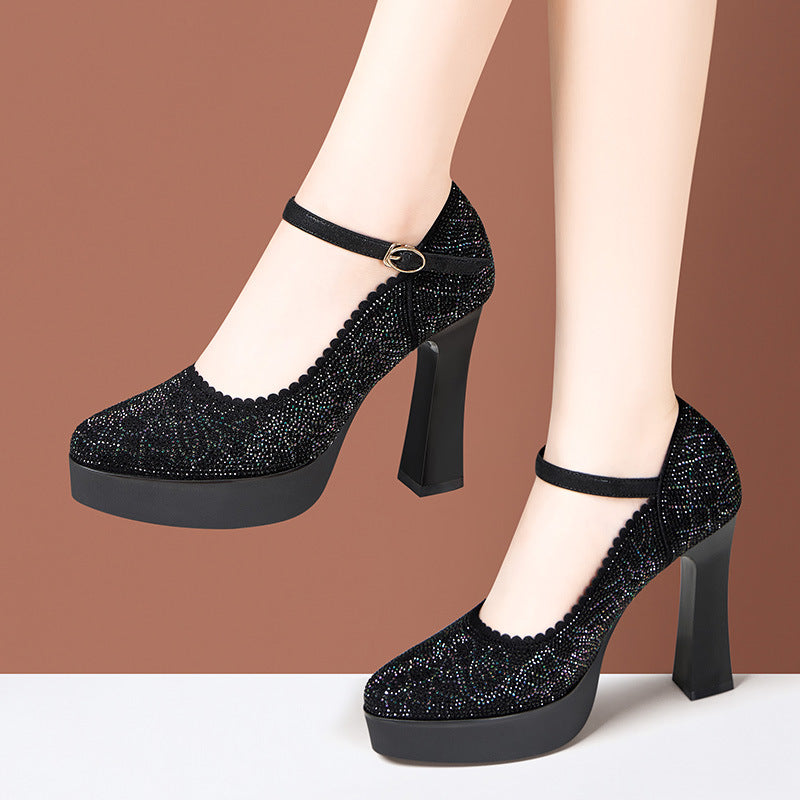 Cheongsam Catwalk High Buckle Chunky Comfortable Soft Bottom Wild Not Heels
