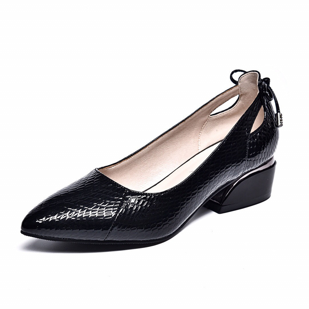 Women's Chunky Low-cut Mid Authentic Soft Bottom Pointed Low Bow Heels