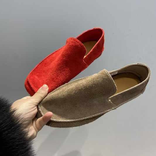 Women's Preface Fan First Layer Cowhide Flat One Pedal Women's Casual Shoes