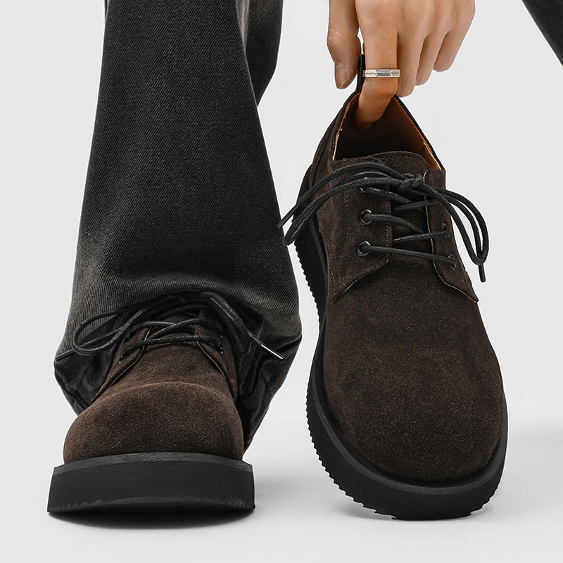 Men's Platform Height Increasing Trendy American Vintage Men's Casual Leather Shoes