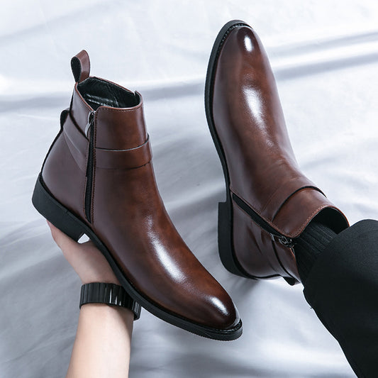 Men's Summer Martin Trendy Pointed Ankle Chelsea British Style Men's Leather Boots