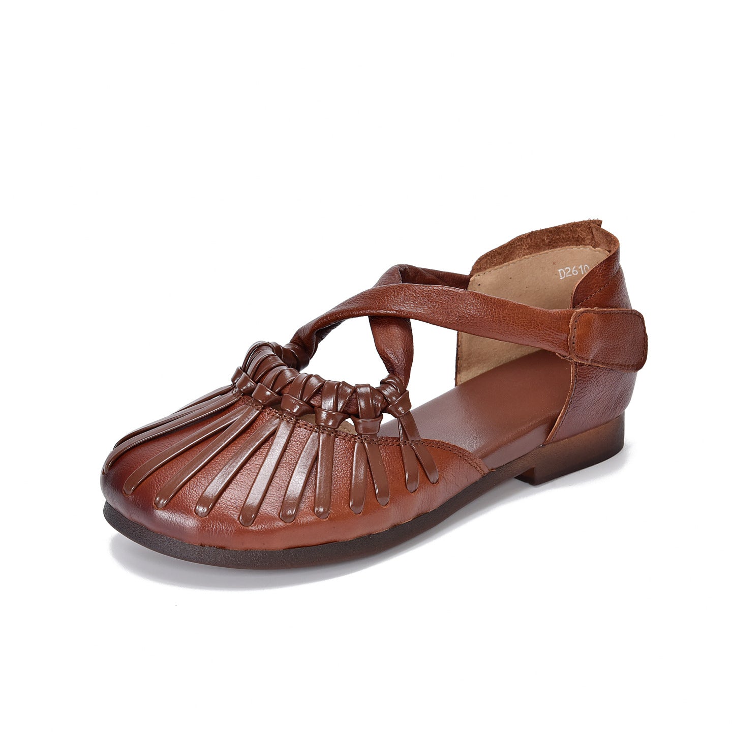 Women's British Round Head Genuine Woven Hollowed Comfortable Thick Hollow Flat Sandals