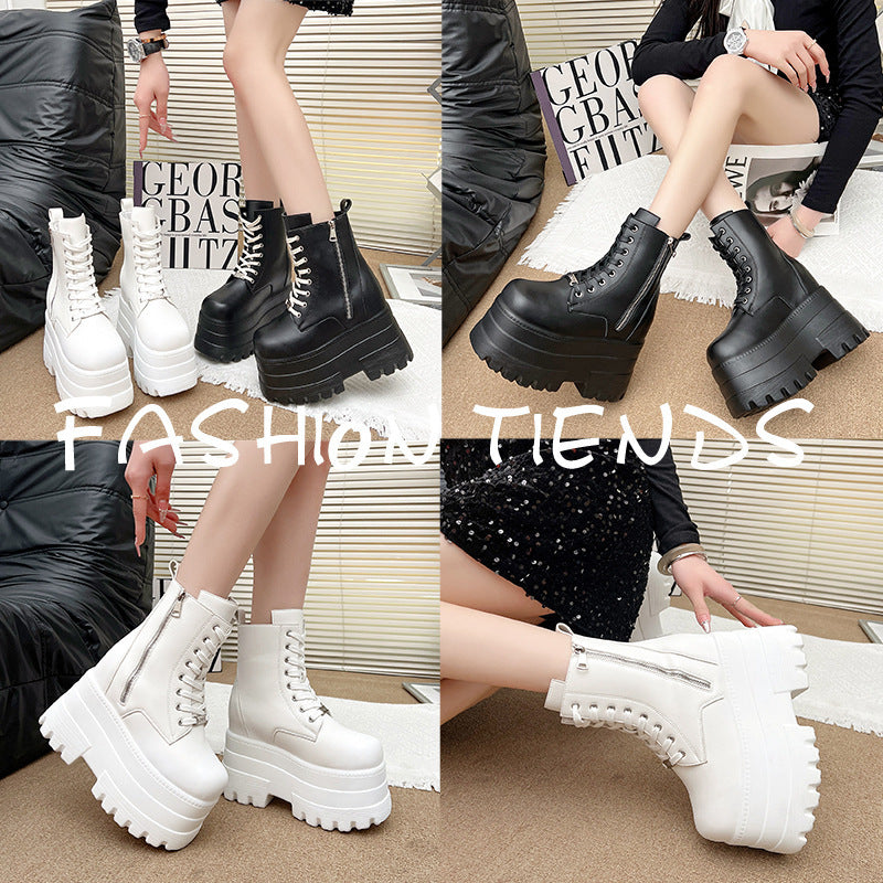 Elevator Height Increasing Slim Legs Platform Small British Style Women's Leather Boots