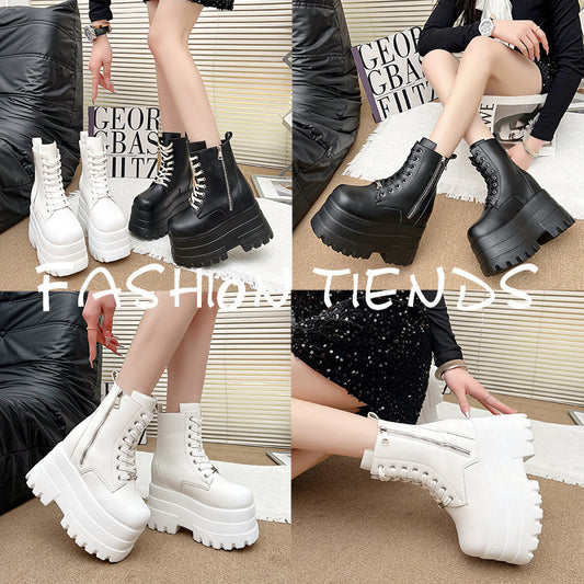 Elevator Height Increasing Slim Legs Platform Small British Style Women's Leather Boots