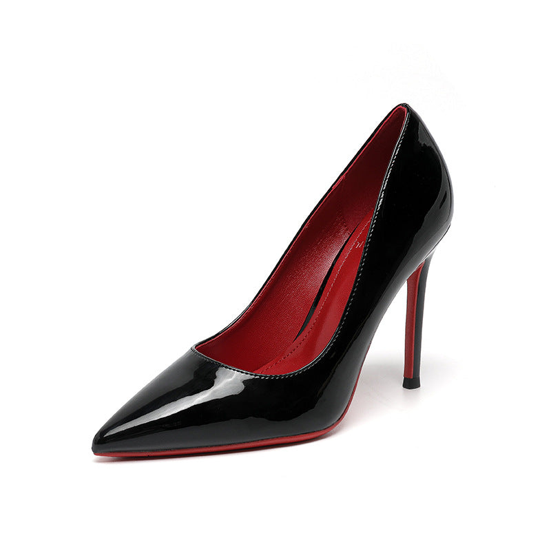 Women's Toe Shallow Mouth Black Patent Sexy Night Show Women's Fashion Shoes