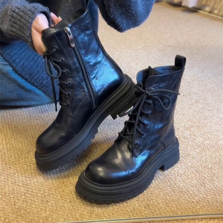 Women's Version Platform Martin Elevator Ankle Small Black Women's Leather Boots