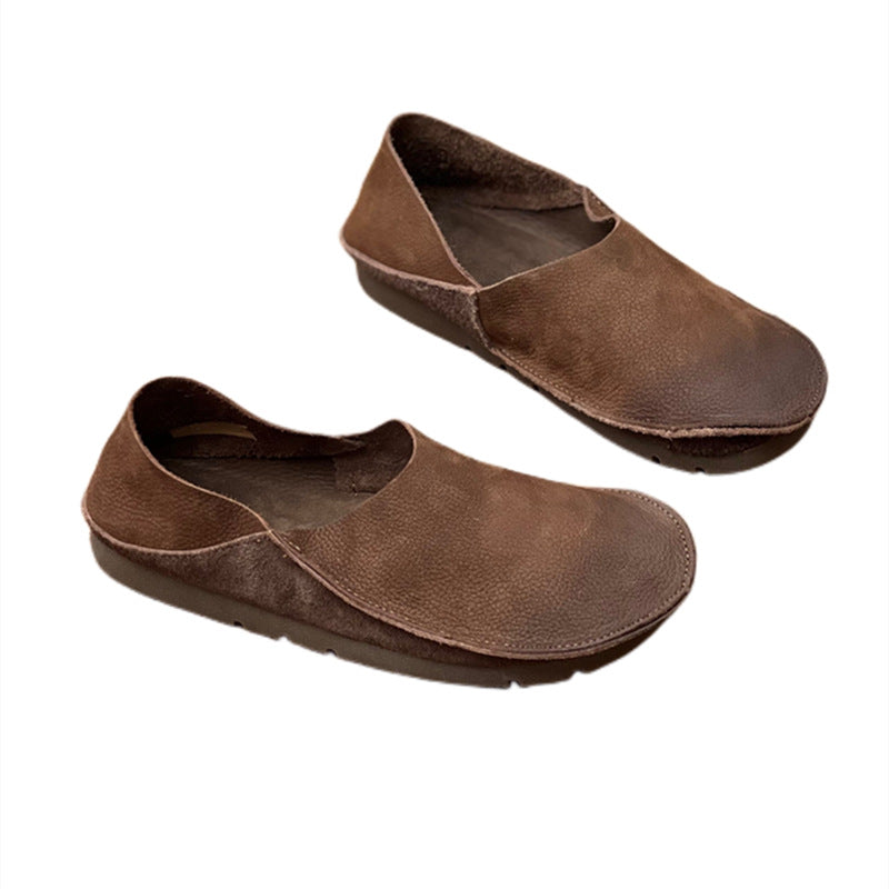 Women's Crafts Genuine Pumps Retro Round Toe Flat Bottom Comfortable Two-way Women's Casual Shoes