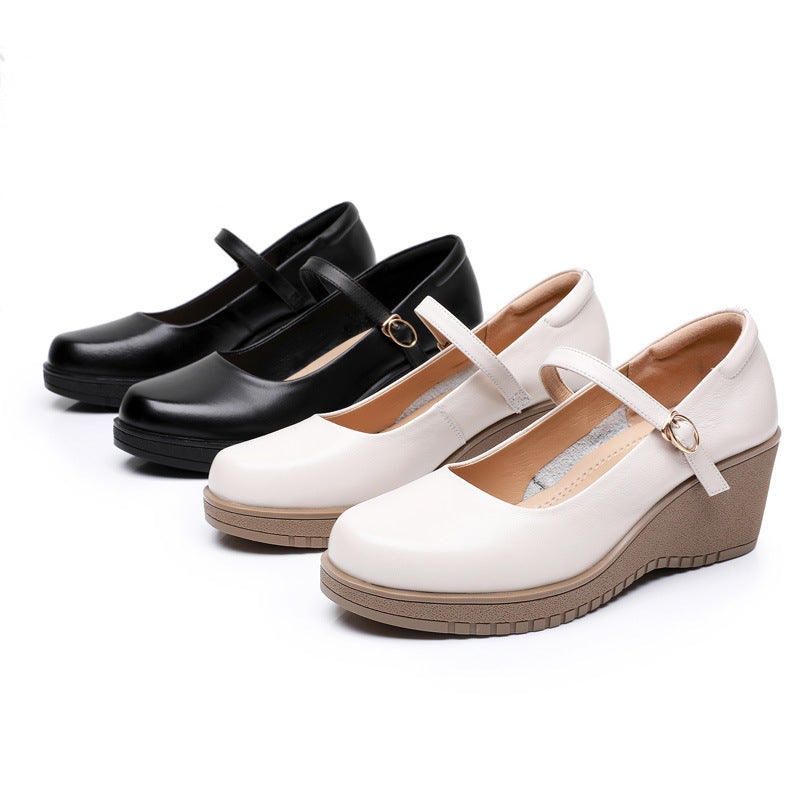 Women's Jane Round Toe Strap Small Size Wedge Height Women's Casual Shoes