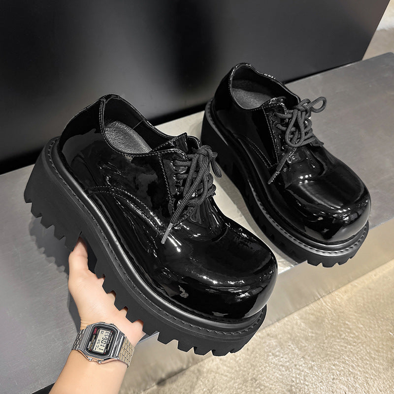 Men's Autumn Light Platform Height Increasing Insole Derby Patent Men's Shoes