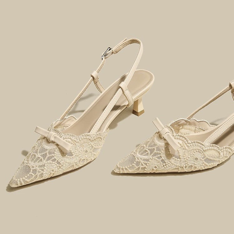 Women's Back Empty Closed Toe Mid Pointed Nude Color Not Tired Heels