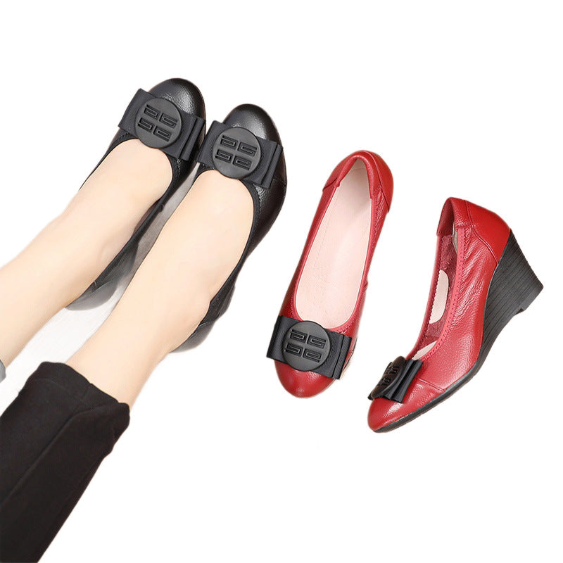 Women's Simple Wedge Soft Bottom Top Layer Women's Fashion Shoes