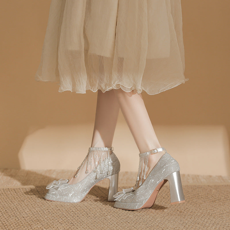 Wedding Two-way High Square Toe Low-cut Platform Women's Fashion Shoes