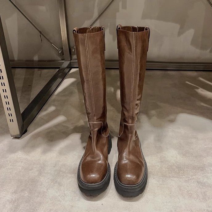 Women's Second Hair Grape Mom Shrink Horse Round Head Thick Bottom Boots