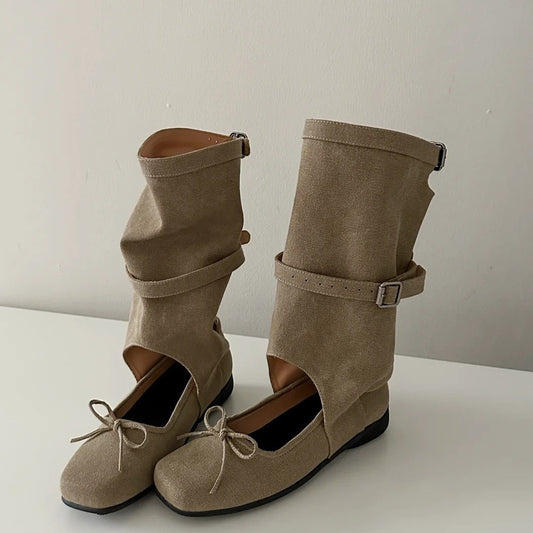 Summer Design Square Head Bow Chunky Boots