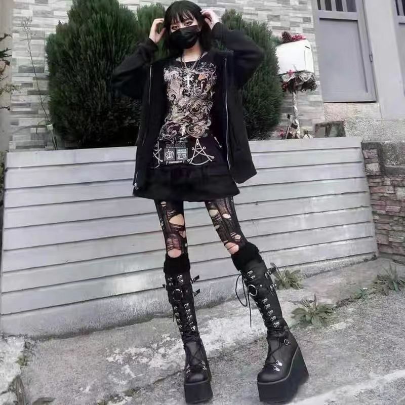 Women's High Thick Bottom Knight Dark Style Punk Leg Round Head Women's Leather Boots