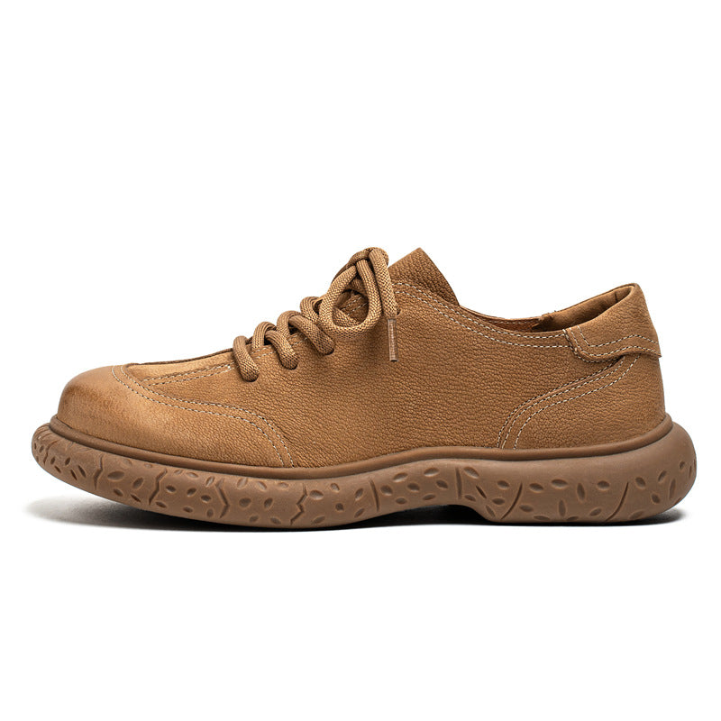 Men's Cowhide Large Toe Soft Bottom Wild Retro Fashion Trendy British Casual Shoes