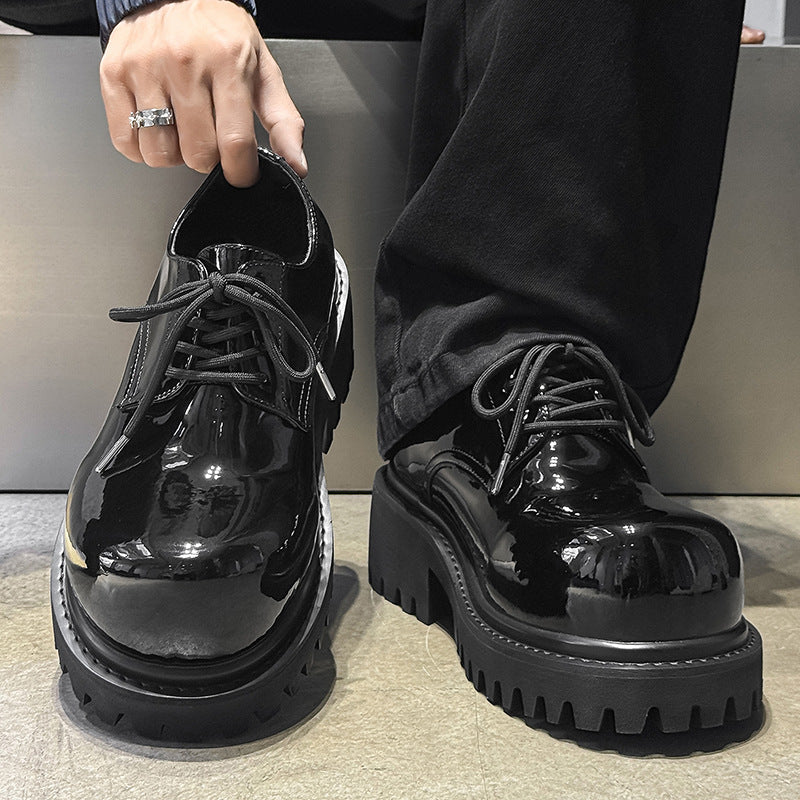 Men's Autumn Light Platform Height Increasing Insole Derby Patent Men's Shoes