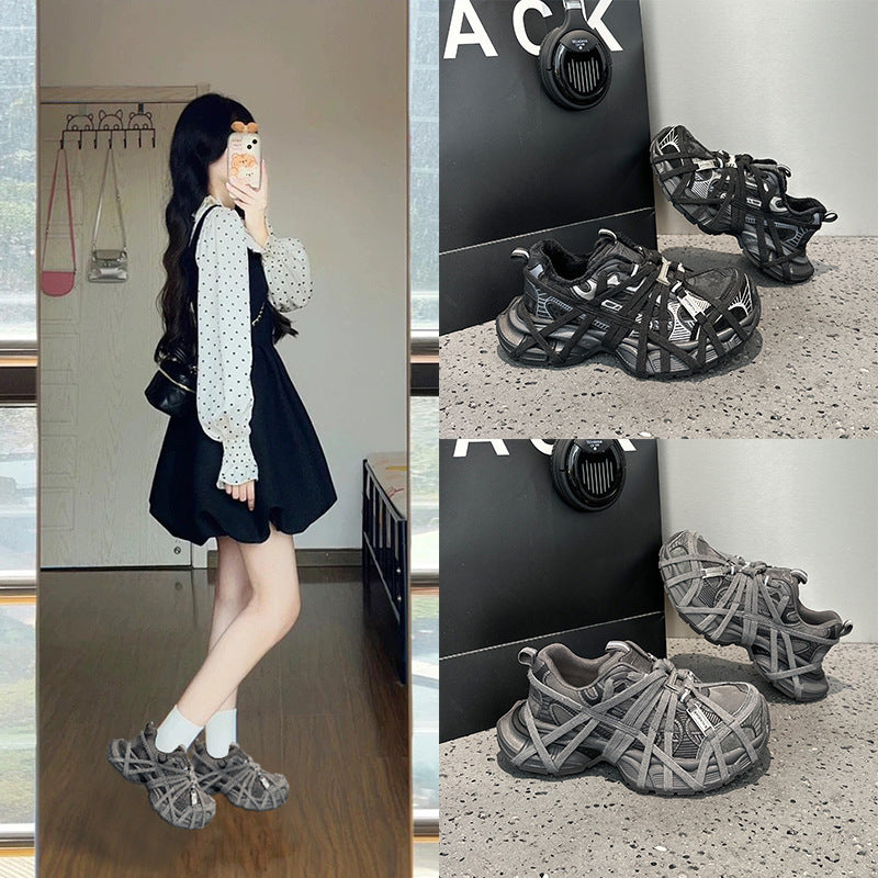 Women's Autumn Spider Strap Dad Breathable Platform Height Increasing Sneakers