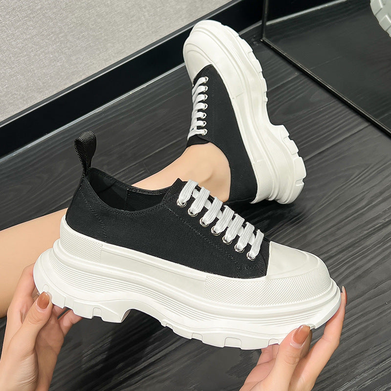 Women's Platform White Genuine Fleece-lined Dad Canvas Shoes