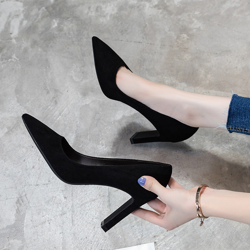 Women's Black French Hipster Style High Chunky Women's Fashion Shoes