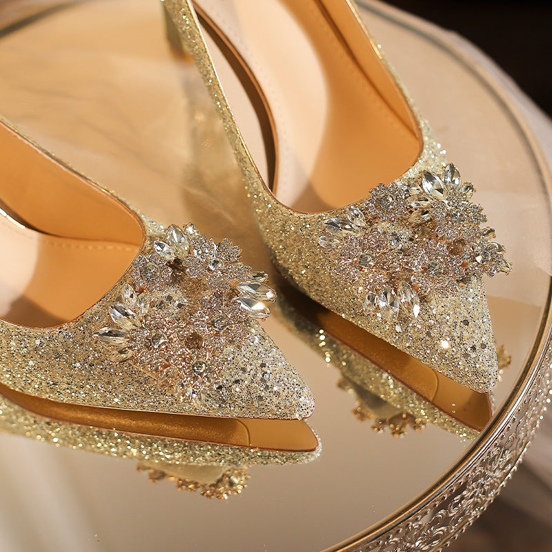 Women's Main Wedding Dress Champagne Gold French High Women's Fashion Shoes