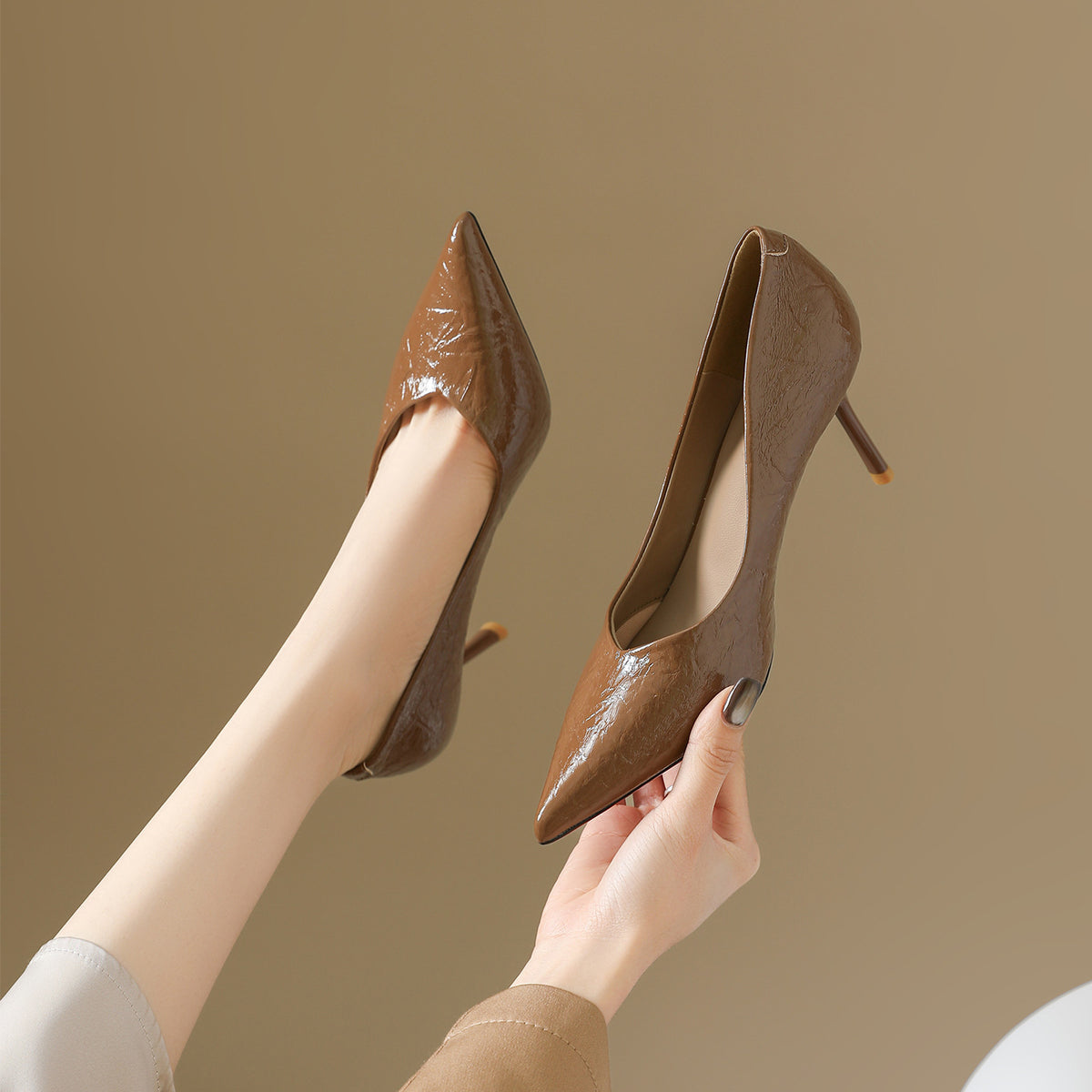 Women's High Waterproof Platform Catwalk Show Pointed Toe Patent Women's Shoes
