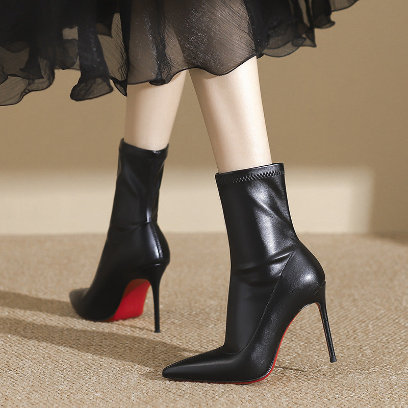 Women's Thin Red Bottom Pointed Stiletto Temperament Black Heels