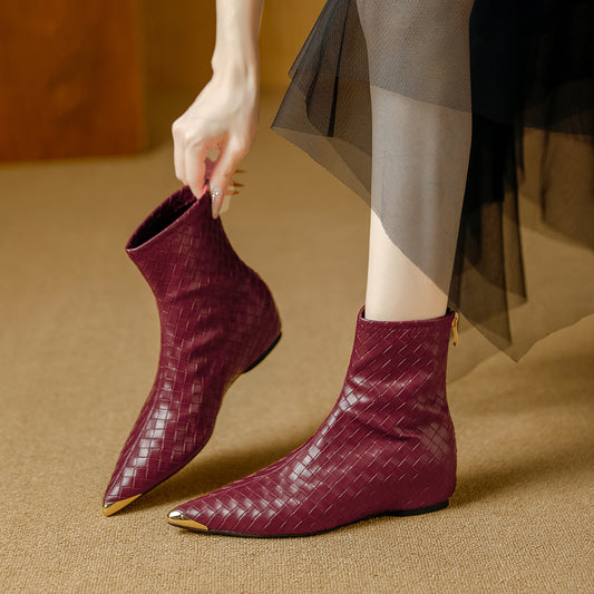 Women's Inner Height Increasing Elegant Pointed Woven Women's Leather Boots