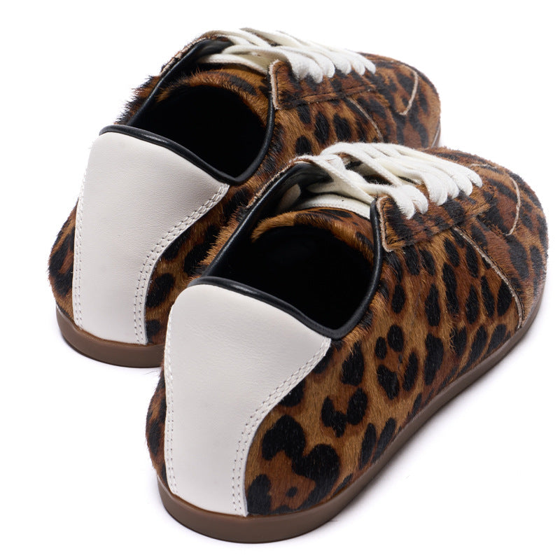 Women's Spring Genuine Lace Up Flat Leopard Print Women's Sports Shoes