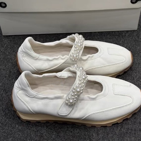 Women's Height Increasing Style Mary Jane Pearl Retro Moral Training Sports Casual Shoes