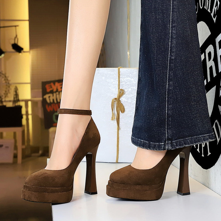 Women's Round Toe Super High Thick Solid Color Pumps Waterproof Platform Men's Shoes