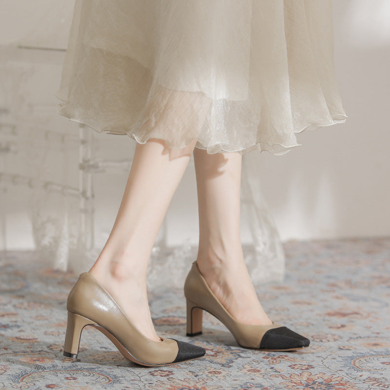 White Stitching Style Commuter Comfortable Graceful High Chunky Square Women's Fashion Shoes