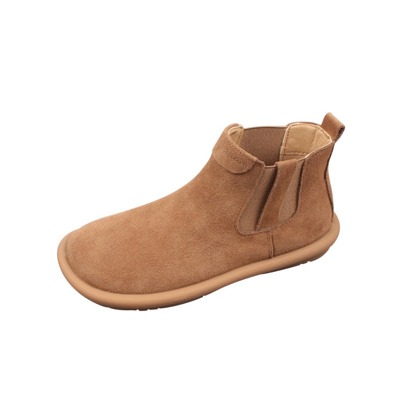 Women's Korean Style Genuine Flat Round Toe Women's Leather Boots