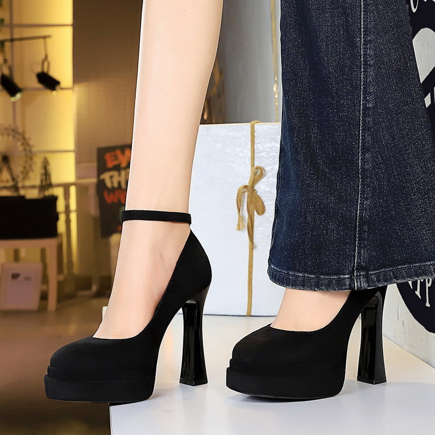 Women's Round Toe Super High Thick Solid Color Pumps Waterproof Platform Men's Shoes