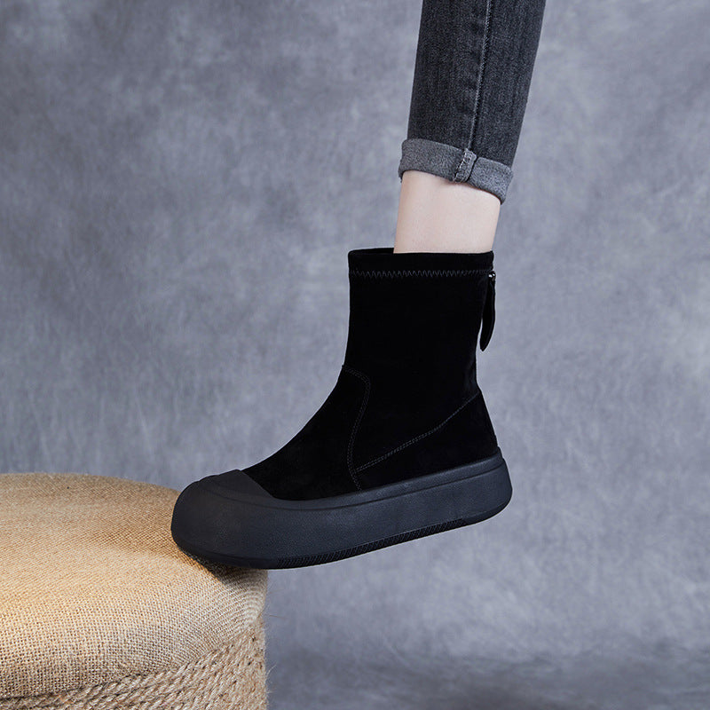 Stretch Thick Bottom Sock Street Style Fashion Back Zip Short Boots