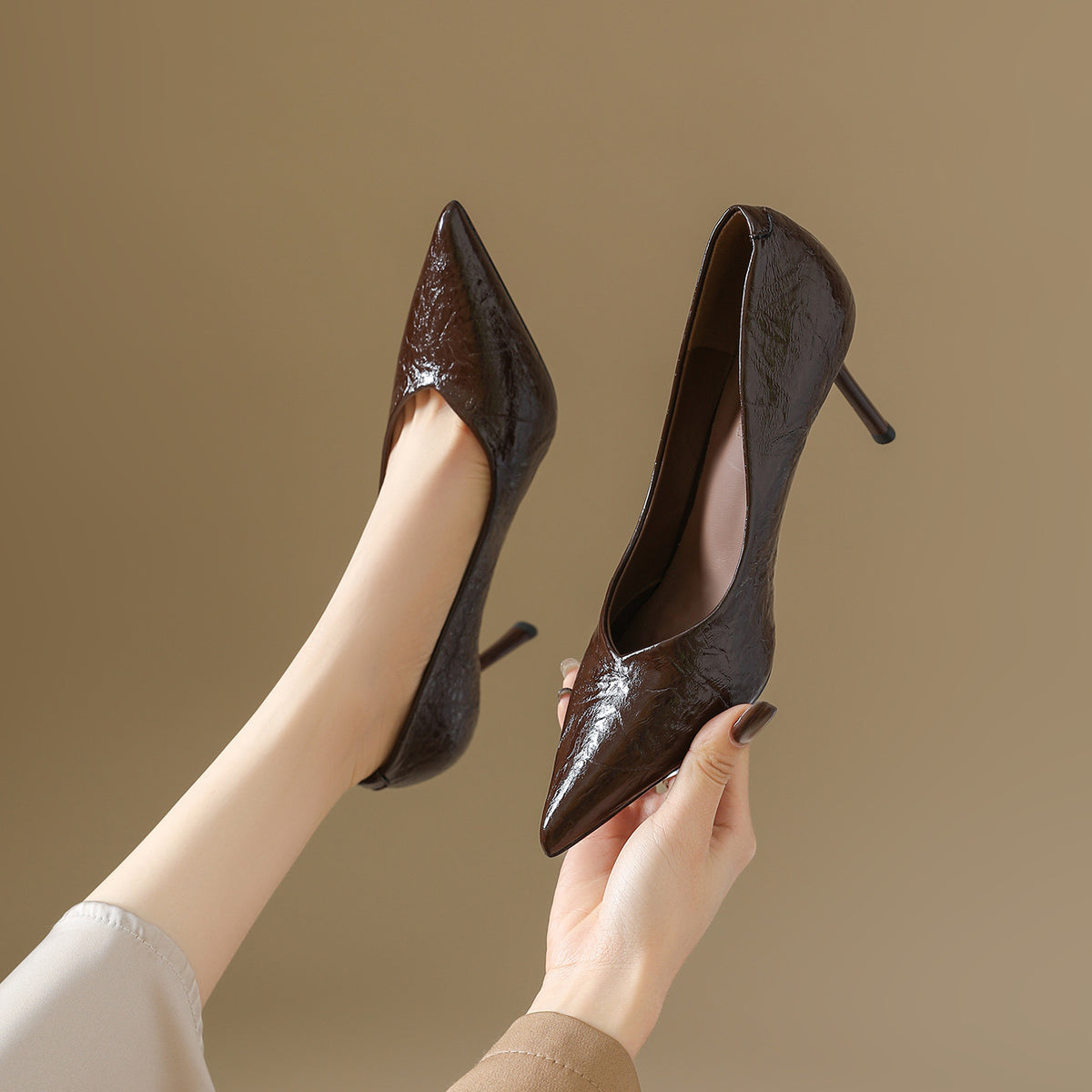 Women's High Waterproof Platform Catwalk Show Pointed Toe Patent Women's Shoes