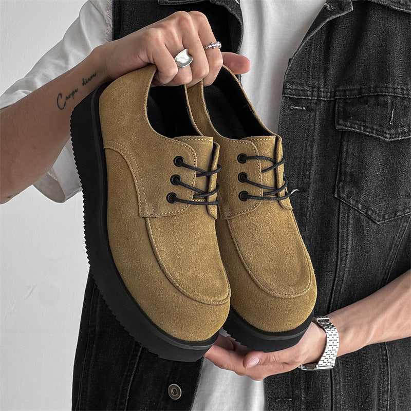 Men's Classic Retro British Style Derby Height Increasing Simple Elegant Men's Casual Leather Shoes