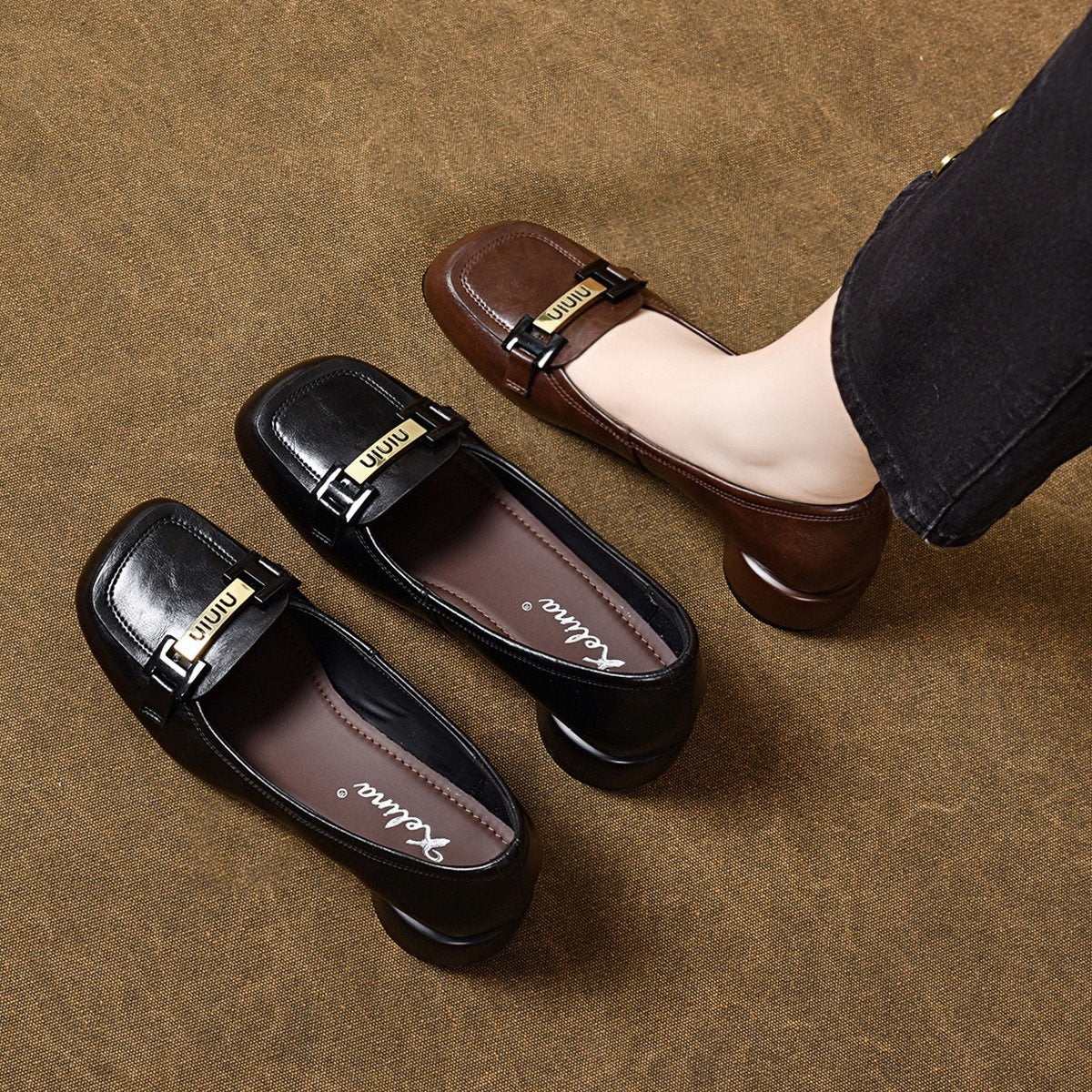 Women's Genuine First Layer Cowhide Slip-on Plus Size Pumps Flat Women's Fashion Shoes