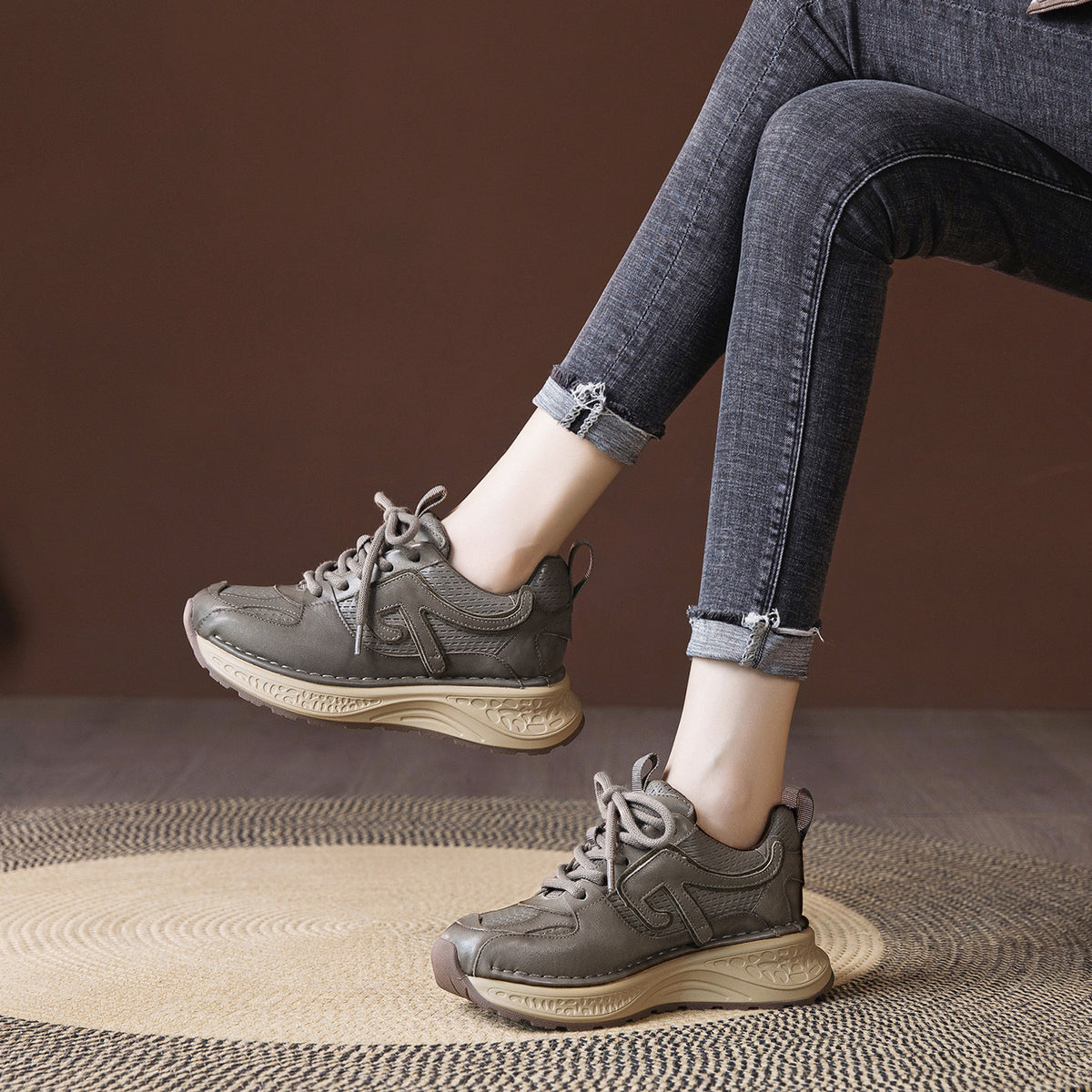 Women's Platform Dad Autumn Fashion Retro Lace Up Comfortable Lightweight Women's Sports Shoes