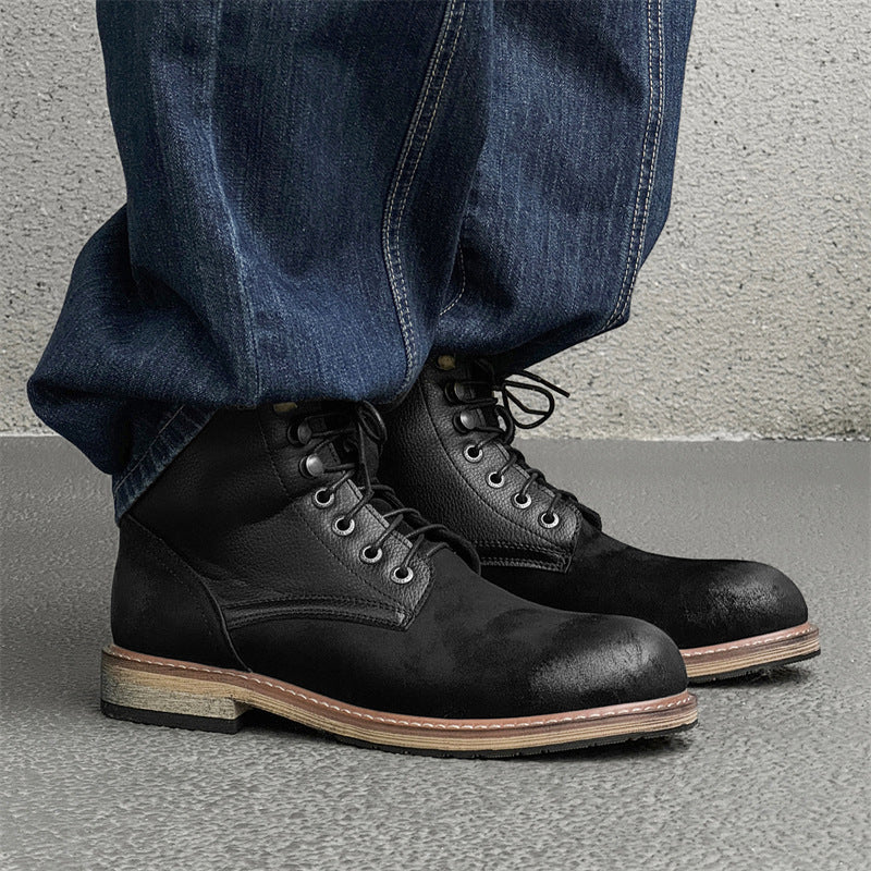 British Retro Platform Drawstring Patchwork Worker Boots