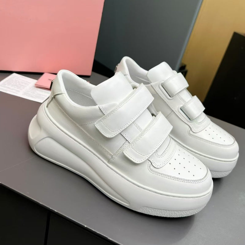 Women's Nana Velcro White Thick Sole Height Increasing Small Sneakers