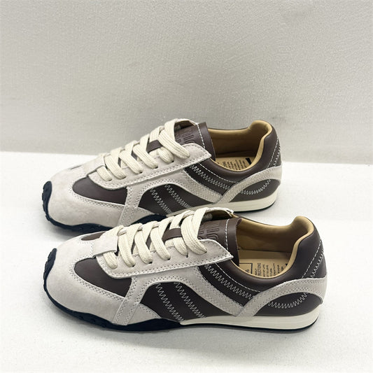 Women's Apricot Training Autumn Genuine Platform Thin Lightweight Sneakers