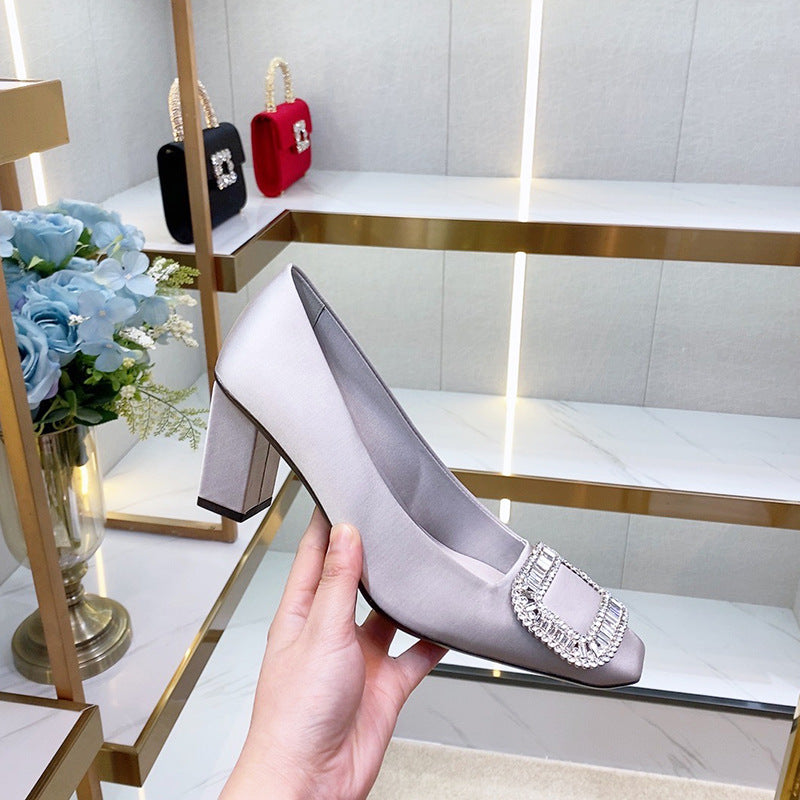 Women's Buckle Satin High Shallow Mouth Temperament Women's Fashion Shoes