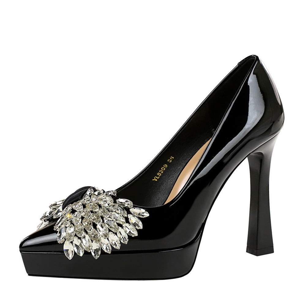 Women's French Style Classy Rhinestone Bow Decoration Pointed Toe Low-cut Men's Shoes