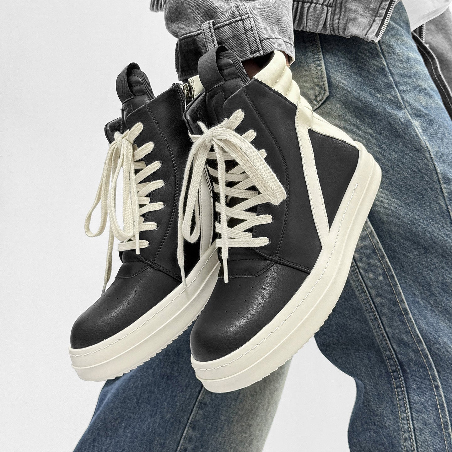 Men's Milk Fragrance Bottom Wind Inverted Triangle Black White High Board Men's Martin Boots