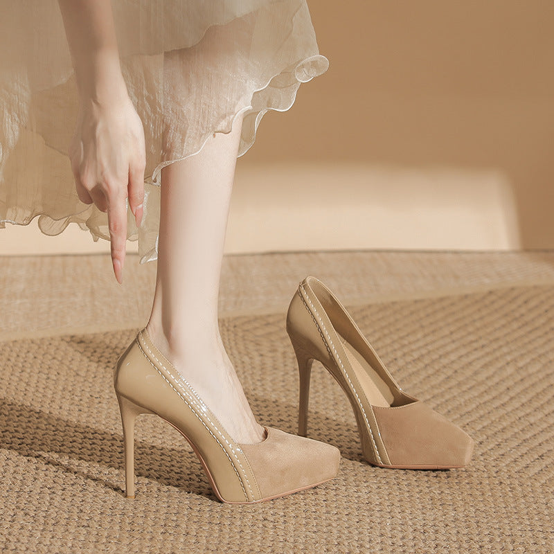 Suede Pointed Stiletto High Elegant Inner Waterproof Platform Women's Fashion Shoes