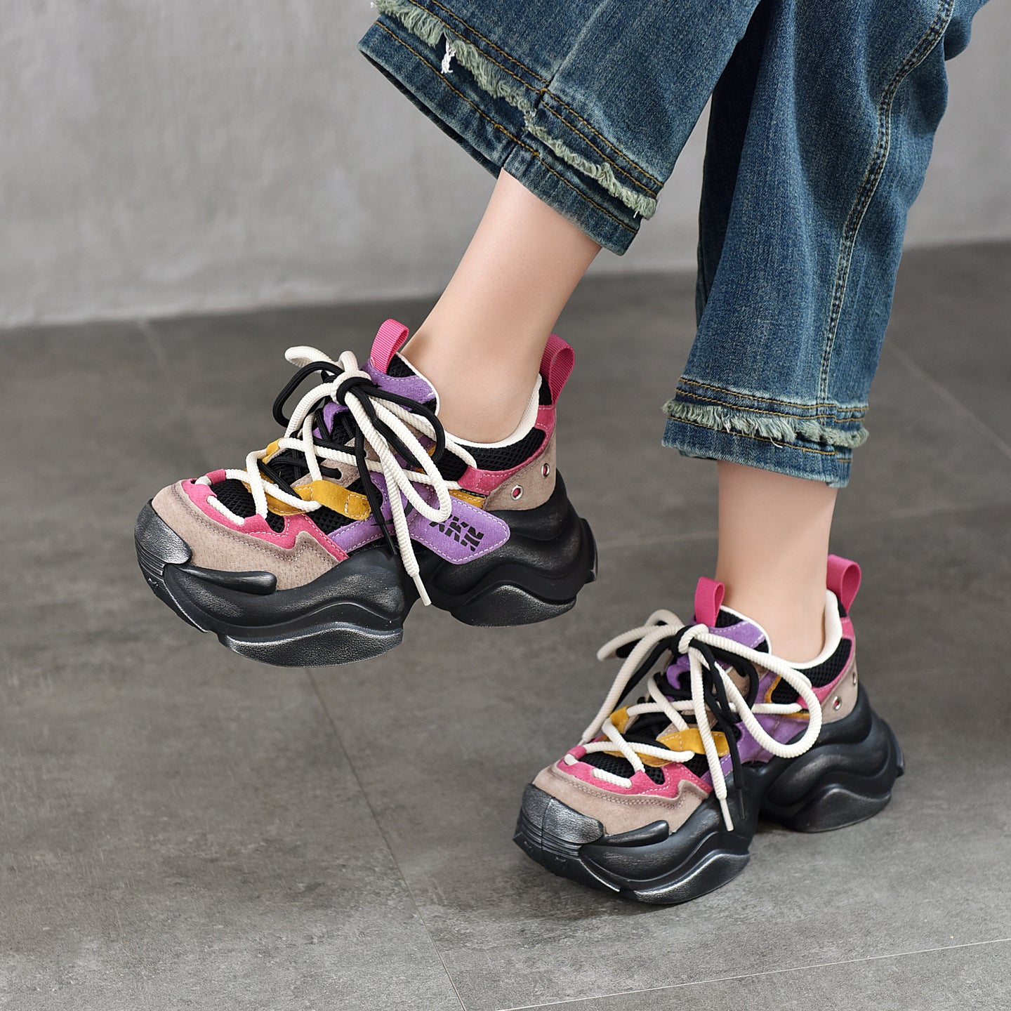 Women's Spring Fashion Color Contrast Thick Bottom Sneakers